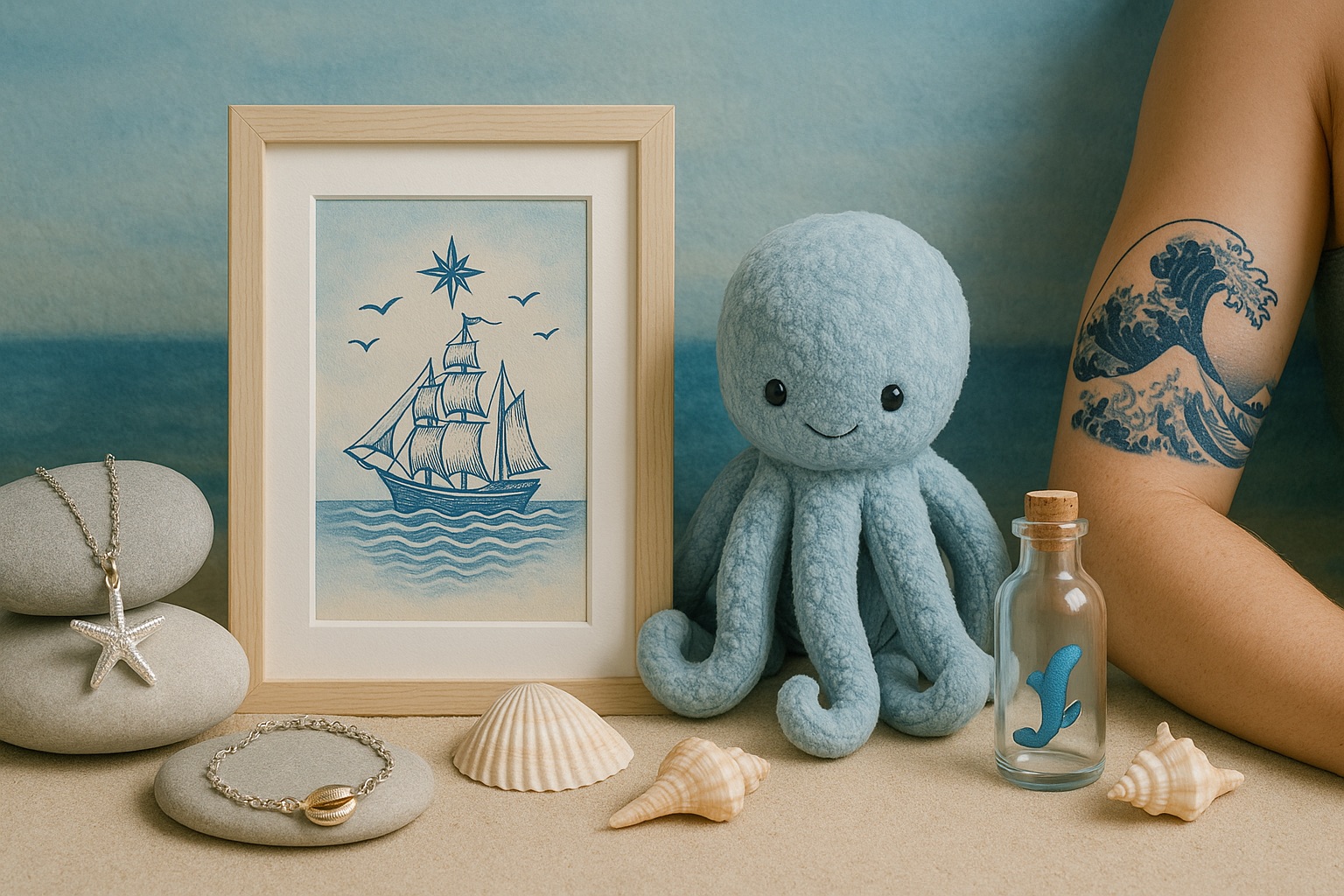 Abstraktný obraz lode, námorná fantázia